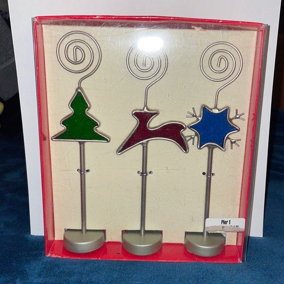 Pier 1 Imports Decorative Christmas Spiral Holiday 3 Photo Holders in Box - Picture 1 of 4
